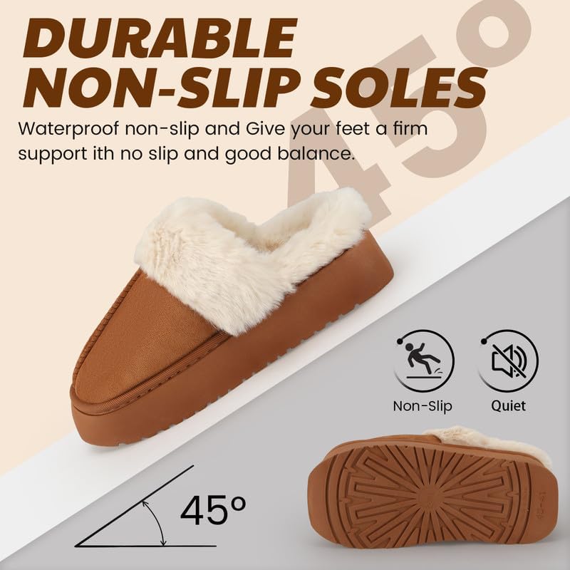 Women’s Fuzzy Slippers, Indoor Plush Faux Fur House Shoes with Memory Foam,Cute Fluffy Home Shoes for Girls & Ladies Cozy Warm Indoor Slip-On Slippers with Non-Slip Sole