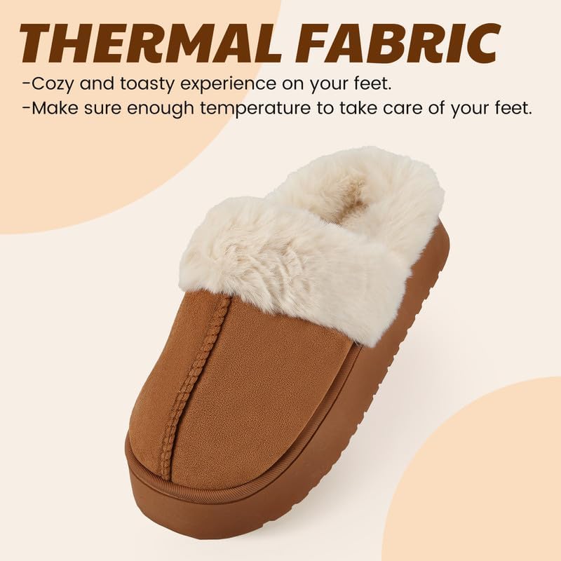 Women’s Fuzzy Slippers, Indoor Plush Faux Fur House Shoes with Memory Foam,Cute Fluffy Home Shoes for Girls & Ladies Cozy Warm Indoor Slip-On Slippers with Non-Slip Sole