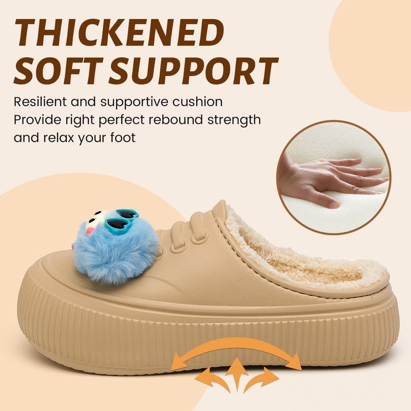 Waterproof Slippers Women Fur Lined Clogs Winter Garden Shoes Warm House Slippers Indoor Outdoor Mules