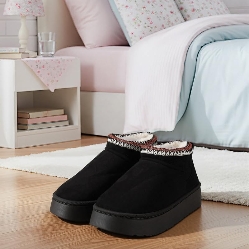 Women’s Fuzzy Winter Slippers, Plush Faux Fur House Shoes with Memory Foam, Cozy Warm Indoor Slip-On Slippers with Non-Slip Sole, Cute Fluffy Home Shoes for Girls & Ladies