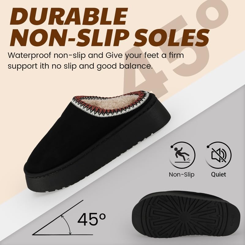 Women’s Fuzzy Winter Slippers, Plush Faux Fur House Shoes with Memory Foam, Cozy Warm Indoor Slip-On Slippers with Non-Slip Sole, Cute Fluffy Home Shoes for Girls & Ladies