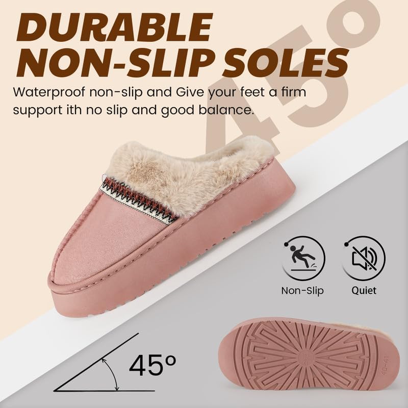 Women’s Fuzzy Slippers, Indoor Plush Faux Fur House Shoes with Memory Foam,Cute Fluffy Home Shoes for Girls & Ladies Cozy Warm Indoor Slip-On Slippers with Non-Slip Sole