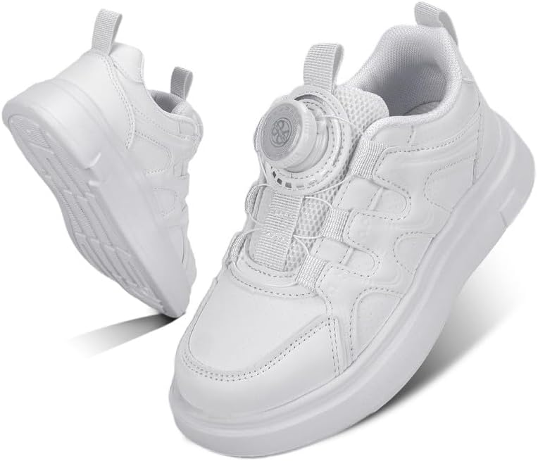 Kids Sneakers with Adjustable Dial Laces - Breathable Running Shoes for Boys Girls, Lightweight No Tie Twist Lace Athletic Shoes for School Sports