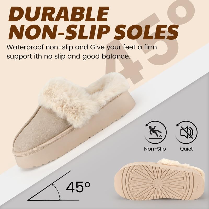 Women’s Fuzzy Slippers, Indoor Plush Faux Fur House Shoes with Memory Foam,Cute Fluffy Home Shoes for Girls & Ladies Cozy Warm Indoor Slip-On Slippers with Non-Slip Sole