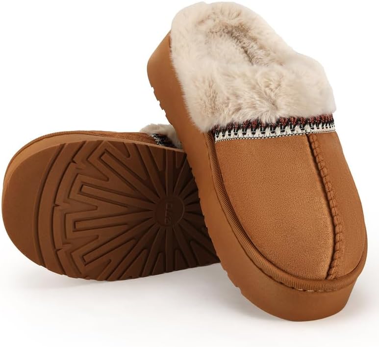 Women’s Fuzzy Slippers, Indoor Plush Faux Fur House Shoes with Memory Foam,Cute Fluffy Home Shoes for Girls & Ladies Cozy Warm Indoor Slip-On Slippers with Non-Slip Sole