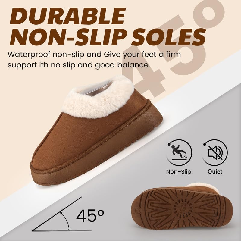 Women’s Fuzzy Winter Slippers, Plush Faux Fur House Shoes with Memory Foam, Cozy Warm Indoor Slip-On Slippers with Non-Slip Sole, Cute Fluffy Home Shoes for Girls & Ladies