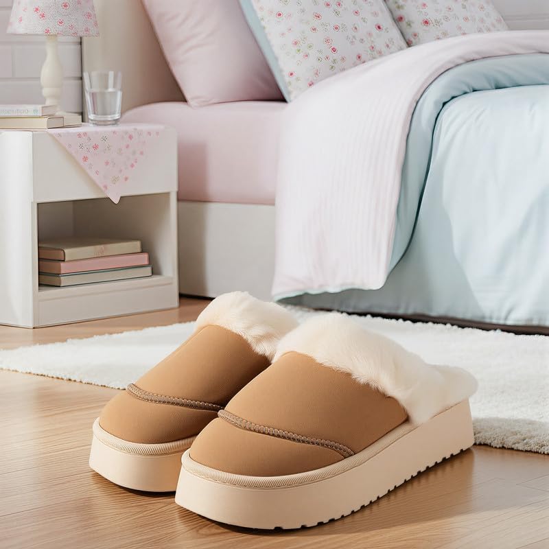 Cozy Women's Flipper Slippers - Plush Faux Fur Indoor/Outdoor Slide Sandals with Durable Sole, Comfort House Shoes for Women