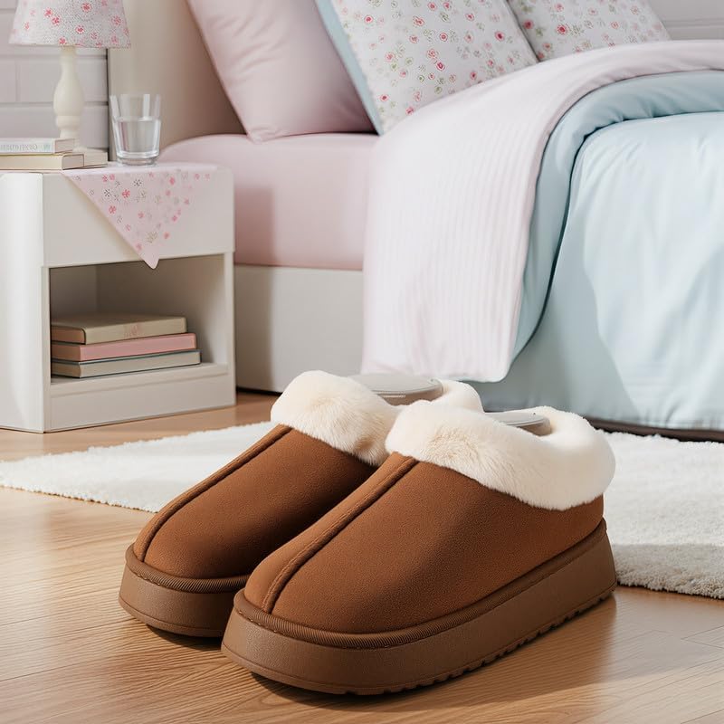 Women’s Fuzzy Winter Slippers, Plush Faux Fur House Shoes with Memory Foam, Cozy Warm Indoor Slip-On Slippers with Non-Slip Sole, Cute Fluffy Home Shoes for Girls & Ladies
