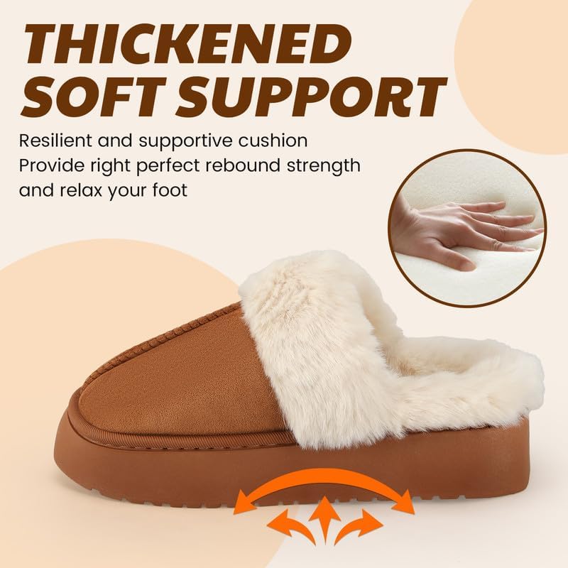 Women’s Fuzzy Slippers, Indoor Plush Faux Fur House Shoes with Memory Foam,Cute Fluffy Home Shoes for Girls & Ladies Cozy Warm Indoor Slip-On Slippers with Non-Slip Sole