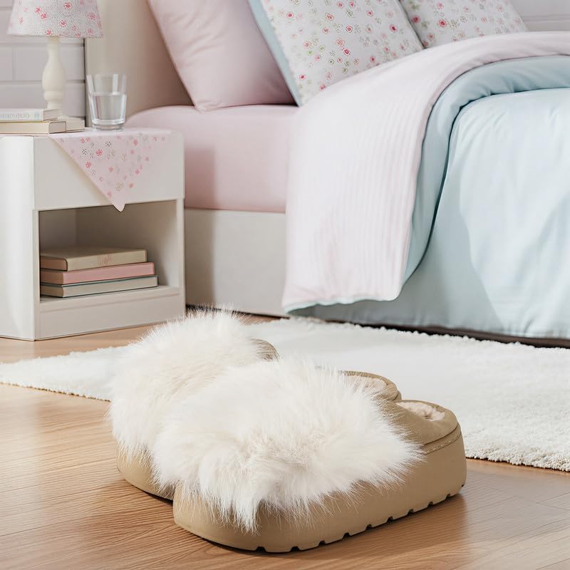 Women's Fuzzy Indoor Slippers, Cozy Plush Winter House Shoes with Memory Foam, Warm Furry Slip-On Slippers for Home, Anti-Skid Sole, Cute Gifts for Girls & Ladies