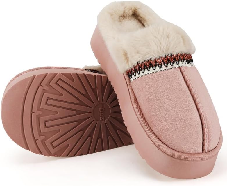 Women’s Fuzzy Slippers, Indoor Plush Faux Fur House Shoes with Memory Foam,Cute Fluffy Home Shoes for Girls & Ladies Cozy Warm Indoor Slip-On Slippers with Non-Slip Sole