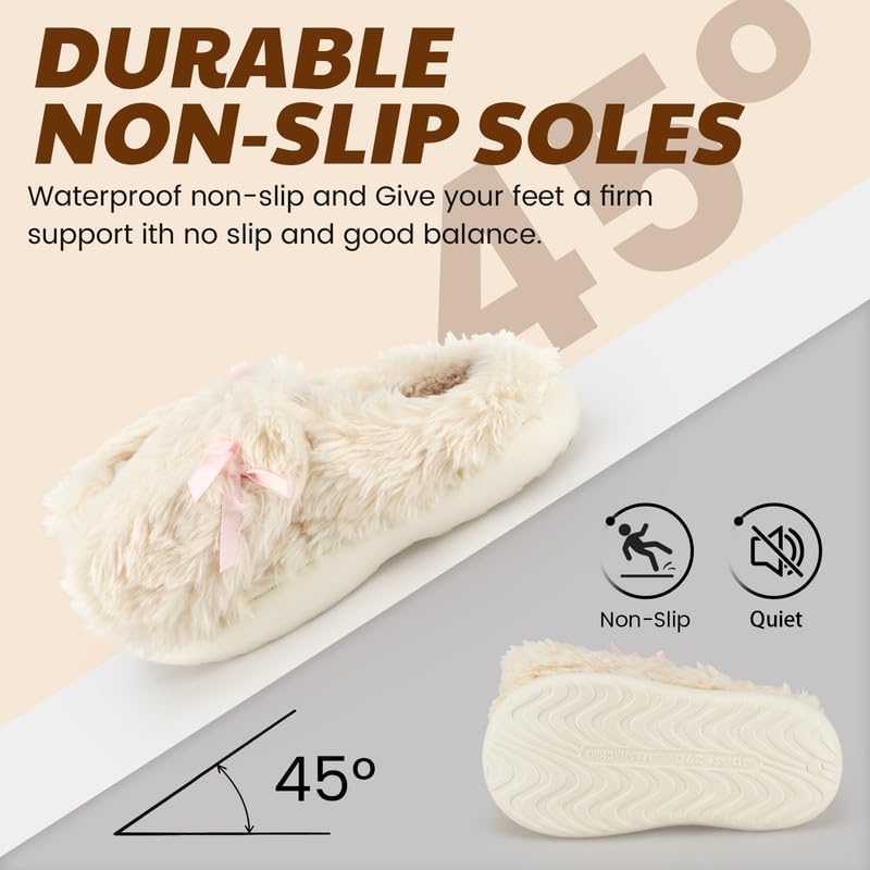 Women's Fuzzy Indoor Slippers, Cozy Plush Winter House Shoes with Memory Foam, Warm Furry Slip-On Slippers for Home, Anti-Skid Sole, Cute Gifts for Girls & Ladies
