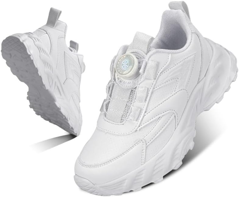 Kids Sneakers with Adjustable Dial Laces - Breathable Running Shoes for Boys Girls, Lightweight No Tie Twist Lace Athletic Shoes for School Sports