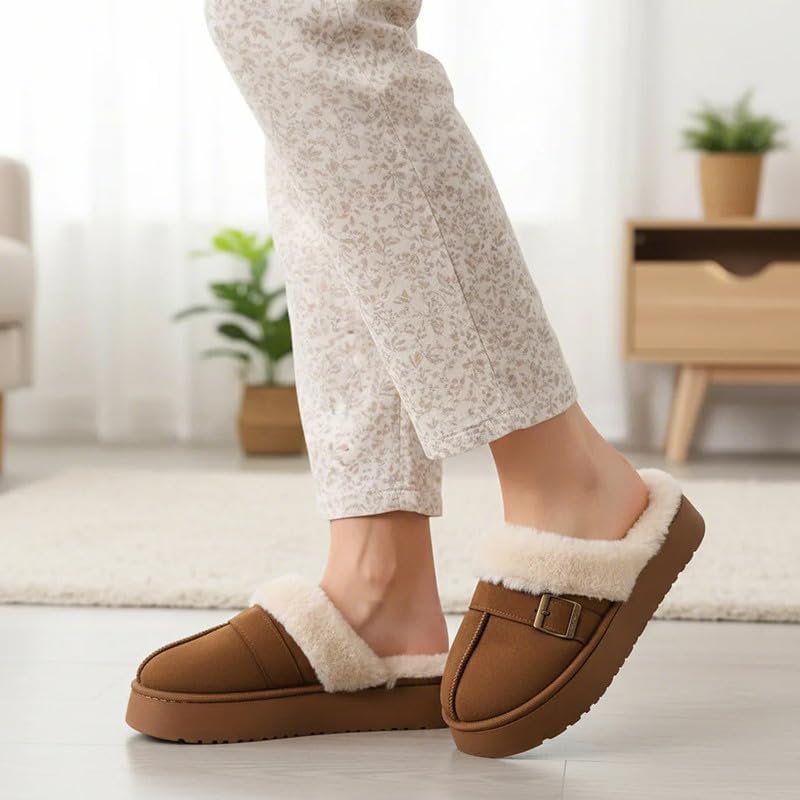 Cozy Women's Flipper Slippers - Plush Faux Fur Indoor/Outdoor Slide Sandals with Durable Sole, Comfort House Shoes for Women