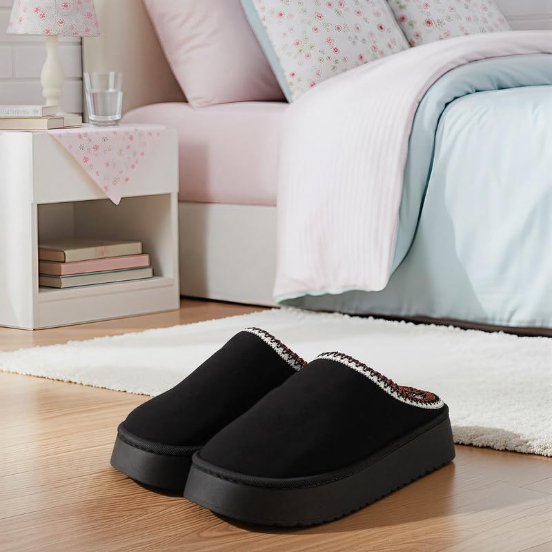 Women’s Fuzzy Winter Slippers, Plush Faux Fur House Shoes with Memory Foam, Cozy Warm Indoor Slip-On Slippers with Non-Slip Sole, Cute Fluffy Home Shoes for Girls & Ladies