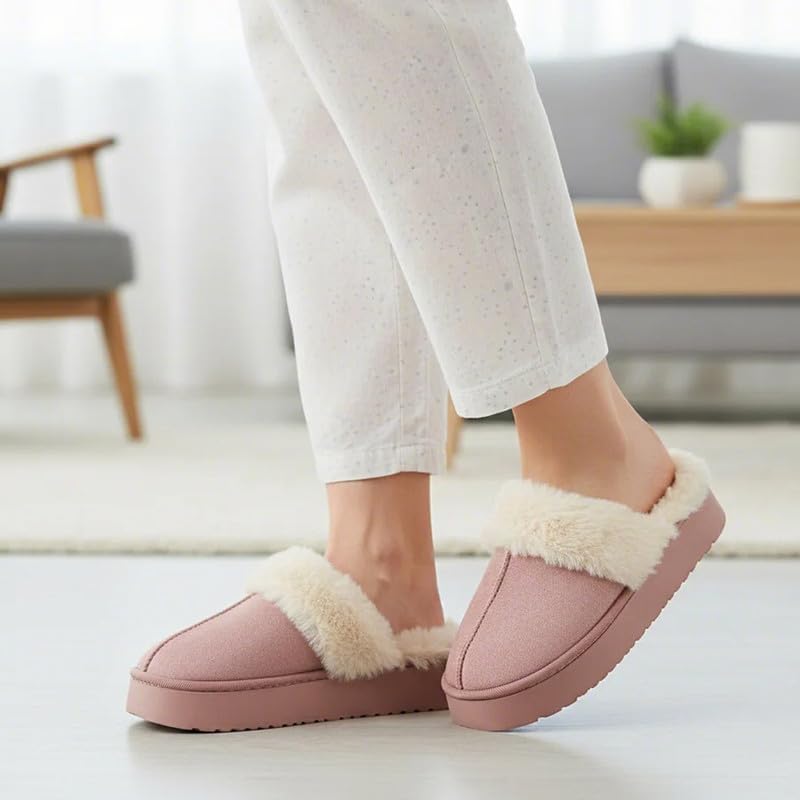 Women’s Fuzzy Slippers, Indoor Plush Faux Fur House Shoes with Memory Foam,Cute Fluffy Home Shoes for Girls & Ladies Cozy Warm Indoor Slip-On Slippers with Non-Slip Sole