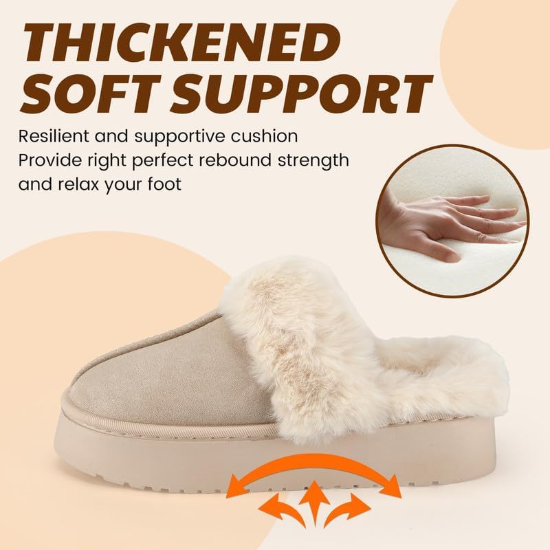 Women’s Fuzzy Slippers, Indoor Plush Faux Fur House Shoes with Memory Foam,Cute Fluffy Home Shoes for Girls & Ladies Cozy Warm Indoor Slip-On Slippers with Non-Slip Sole