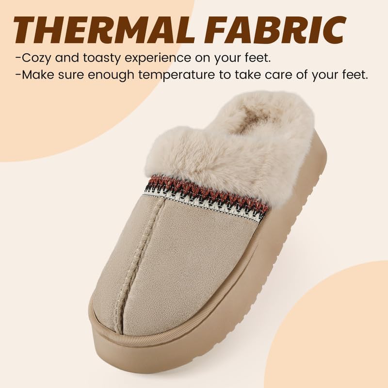 Women’s Fuzzy Slippers, Indoor Plush Faux Fur House Shoes with Memory Foam,Cute Fluffy Home Shoes for Girls & Ladies Cozy Warm Indoor Slip-On Slippers with Non-Slip Sole