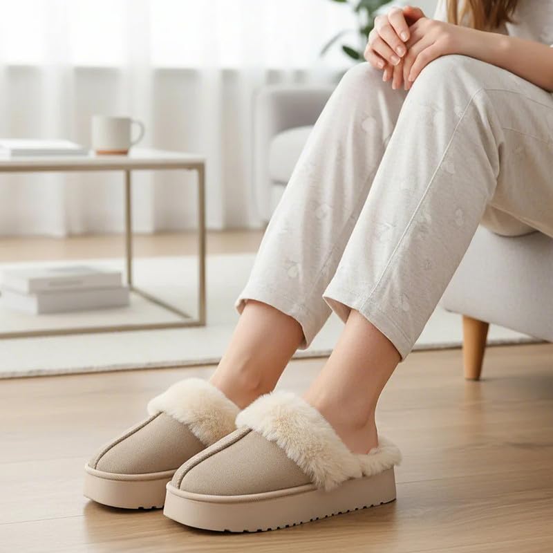 Women’s Fuzzy Slippers, Indoor Plush Faux Fur House Shoes with Memory Foam,Cute Fluffy Home Shoes for Girls & Ladies Cozy Warm Indoor Slip-On Slippers with Non-Slip Sole