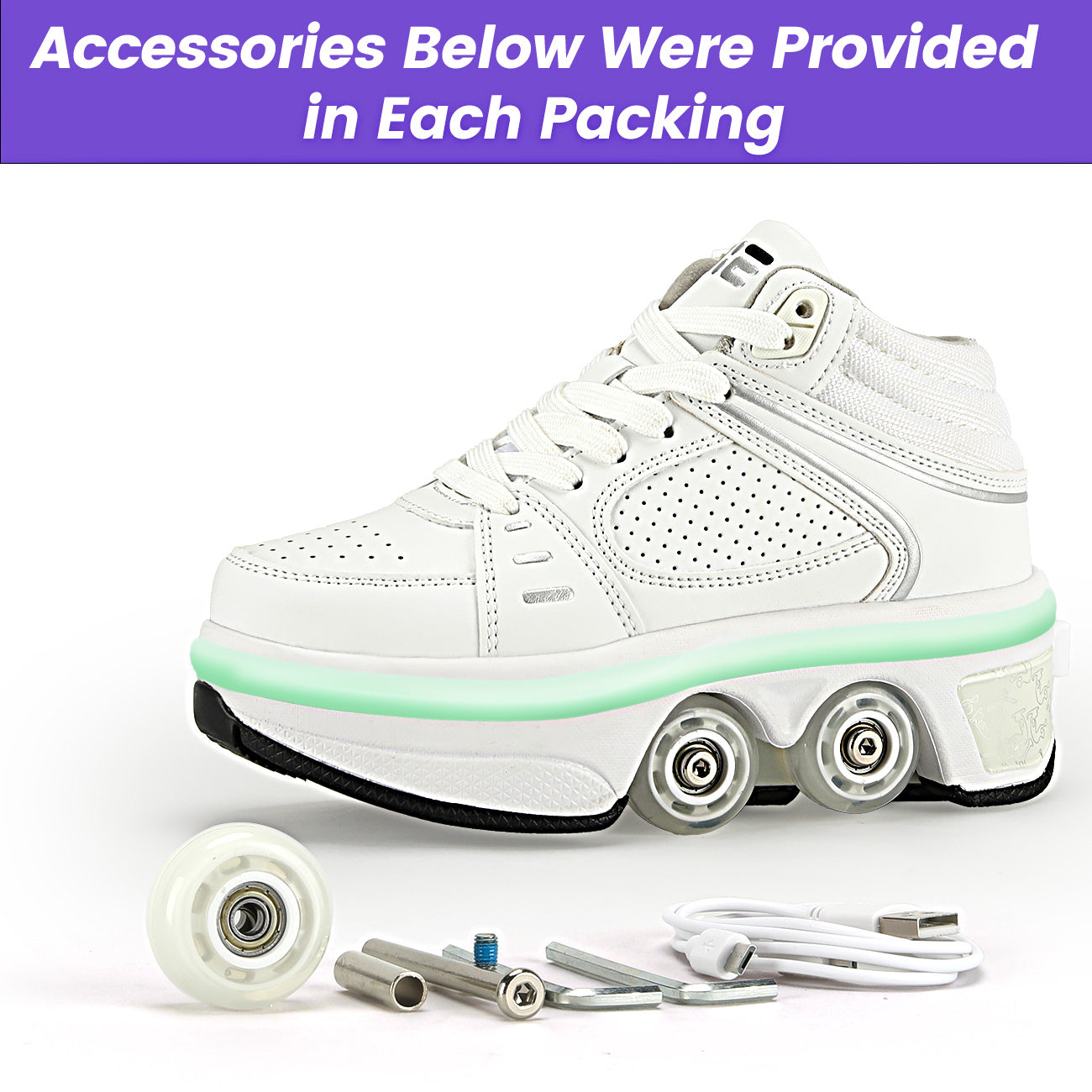 Lucky Kids Light-Up Rechargeable 2-in-1 Retractable Roller Skates Shoes Convertible Skate Sneakers for Kids & Adults
