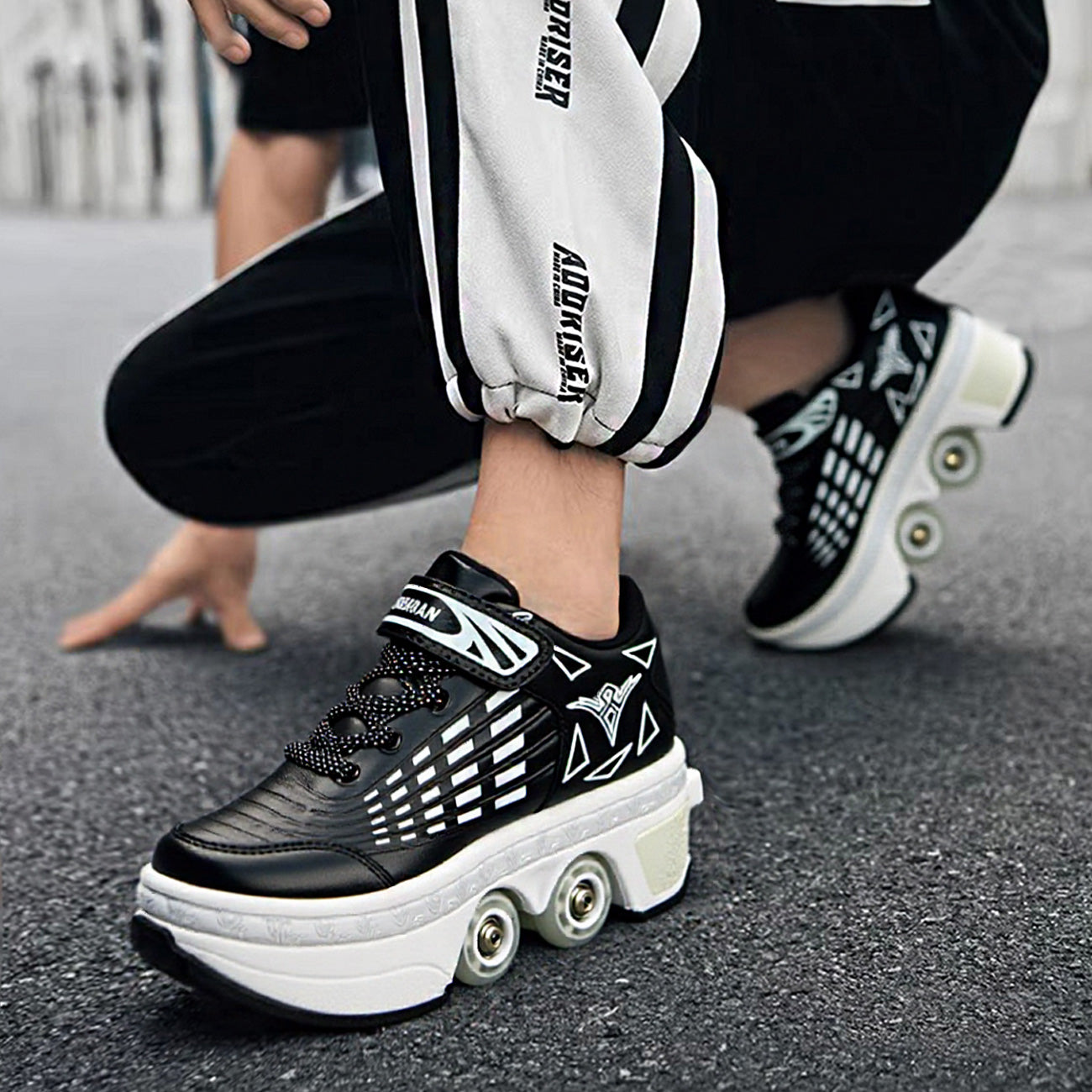Lucky Kids Classic 2-in-1 Retractable Roller Skates Shoes Stealth Convertible Skate Sneakers