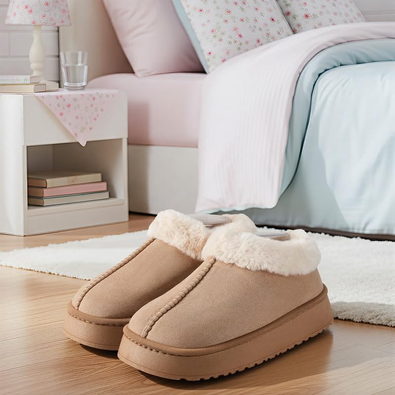 Women’s Fuzzy Winter Slippers, Plush Faux Fur House Shoes with Memory Foam, Cozy Warm Indoor Slip-On Slippers with Non-Slip Sole, Cute Fluffy Home Shoes for Girls & Ladies