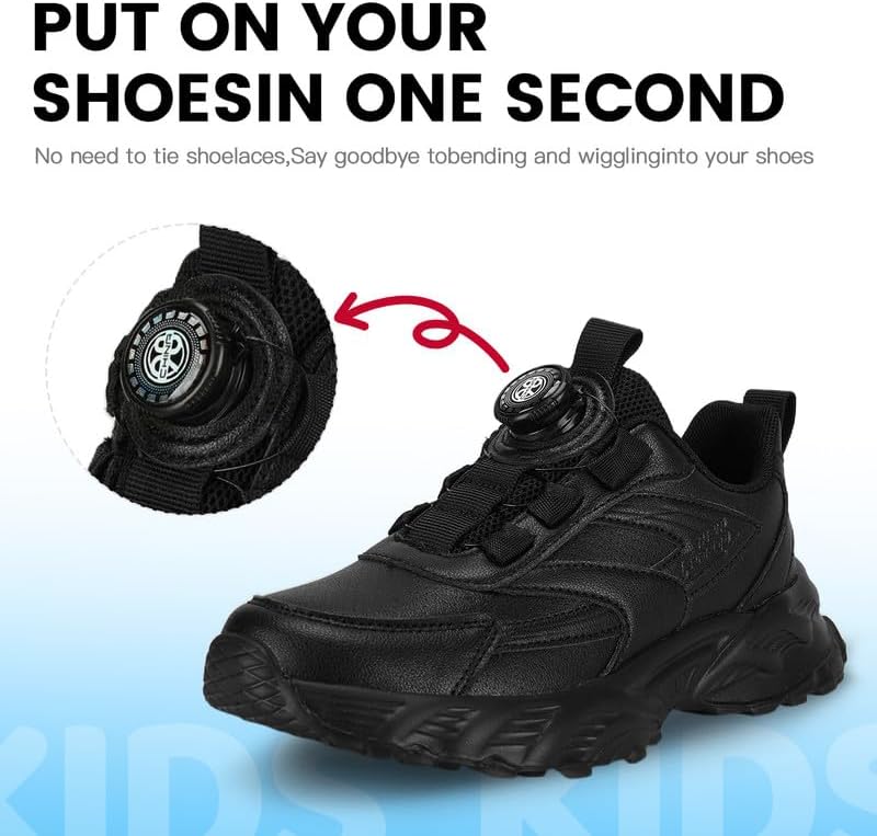Kids Sneakers with Adjustable Dial Laces - Breathable Running Shoes for Boys Girls, Lightweight No Tie Twist Lace Athletic Shoes for School Sports