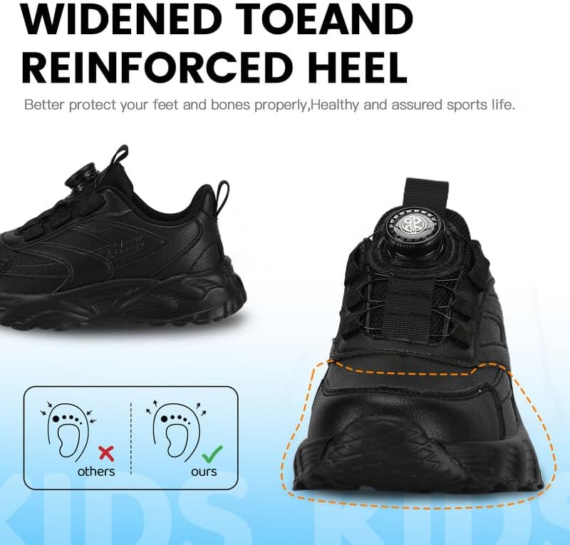 Kids Sneakers with Adjustable Dial Laces - Breathable Running Shoes for Boys Girls, Lightweight No Tie Twist Lace Athletic Shoes for School Sports