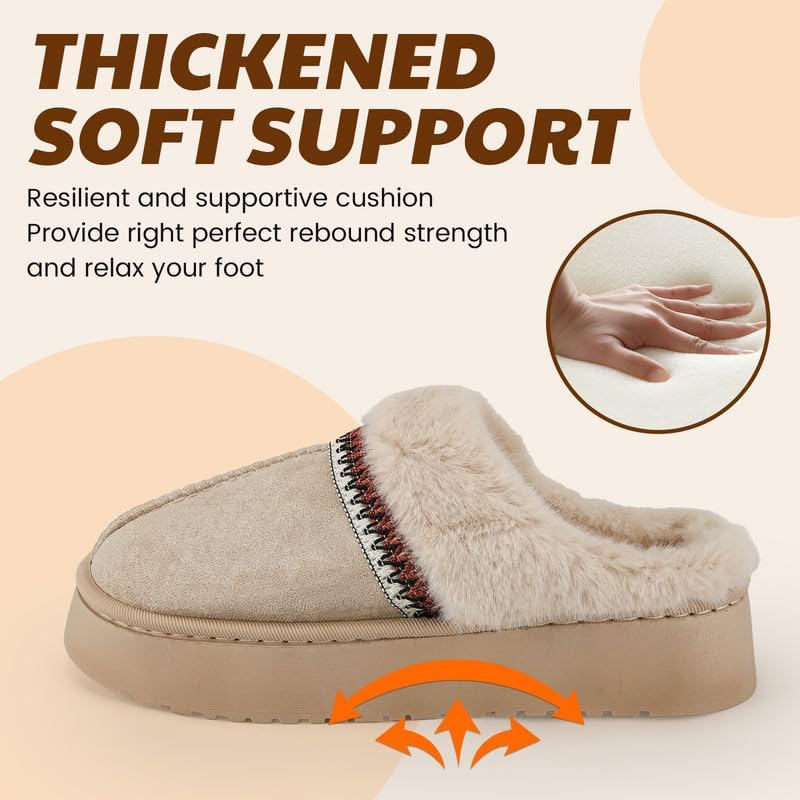 Women’s Fuzzy Slippers, Indoor Plush Faux Fur House Shoes with Memory Foam,Cute Fluffy Home Shoes for Girls & Ladies Cozy Warm Indoor Slip-On Slippers with Non-Slip Sole