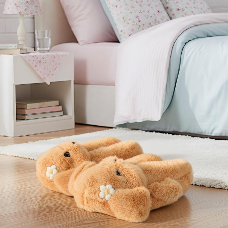 Funny Cartoon Plush Slippers for Adults – Warm Fleece Memory Foam Indoor Shoes, Soft Cozy House Slippers with Non-Slip Sole for Women