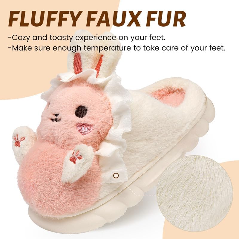 Woman Slippers Winter House Slippers for Women Cute Rabbit Soft Warm Shoes Comfy Home Furry Slippers for Girls