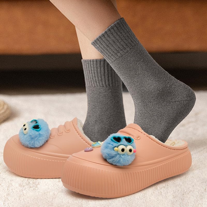 Waterproof Slippers Women Fur Lined Clogs Winter Garden Shoes Warm House Slippers Indoor Outdoor Mules