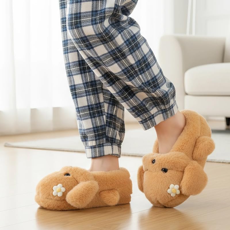 Funny Cartoon Plush Slippers for Adults – Warm Fleece Memory Foam Indoor Shoes, Soft Cozy House Slippers with Non-Slip Sole for Women