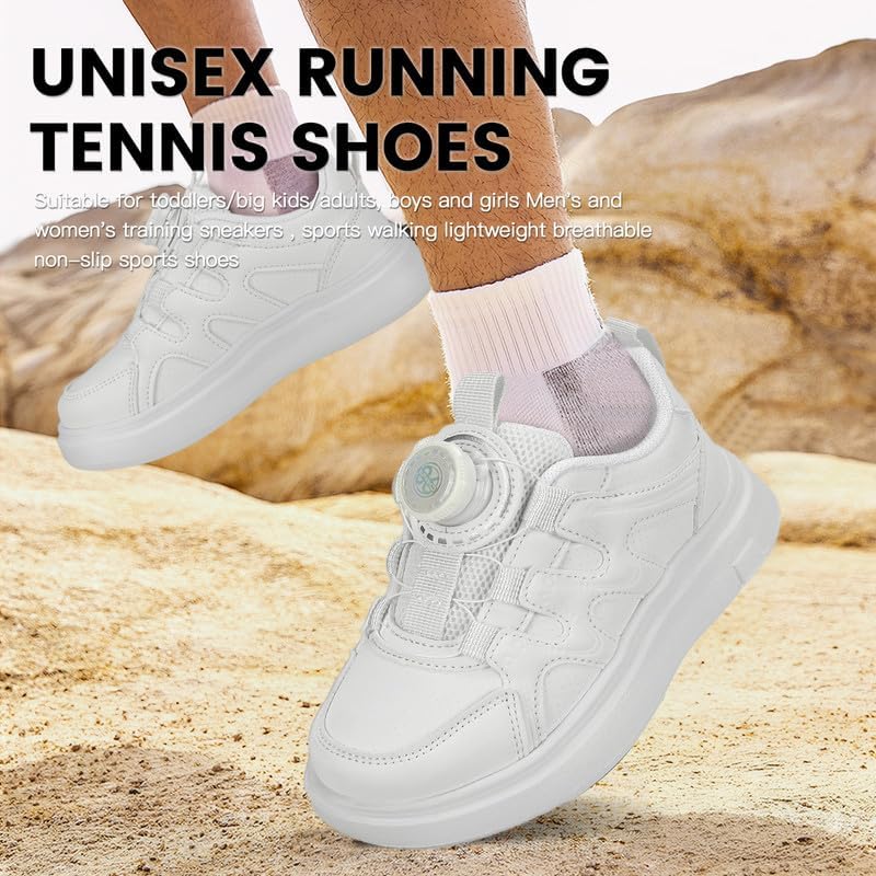 Kids Sneakers with Adjustable Dial Laces - Breathable Running Shoes for Boys Girls, Lightweight No Tie Twist Lace Athletic Shoes for School Sports