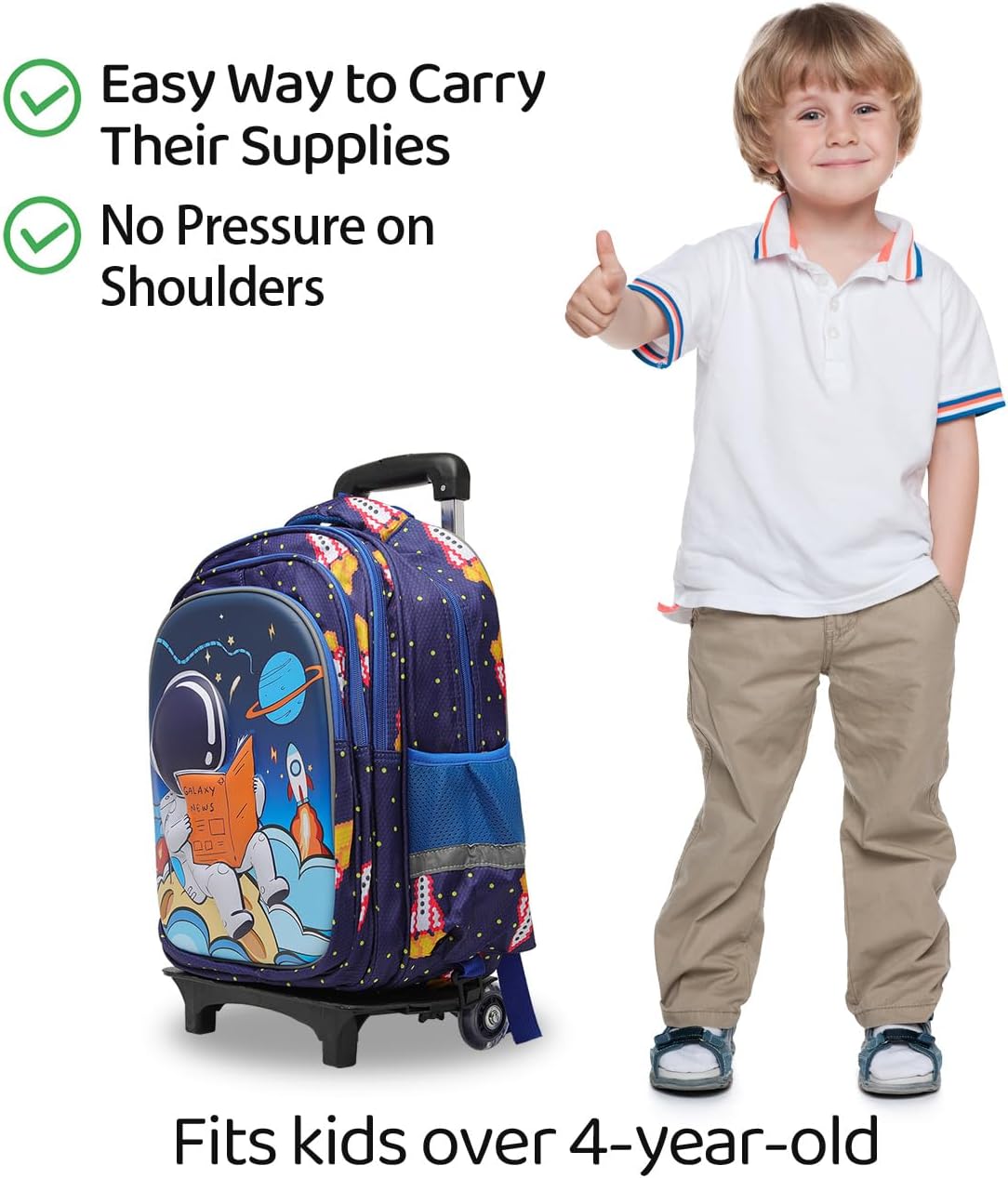 Lucky Kids Children Large Rolling School Bag Student Trolley School Bags with Lunch Bag, Pencil Box Wheeled Backpack Bag Set for Kids
