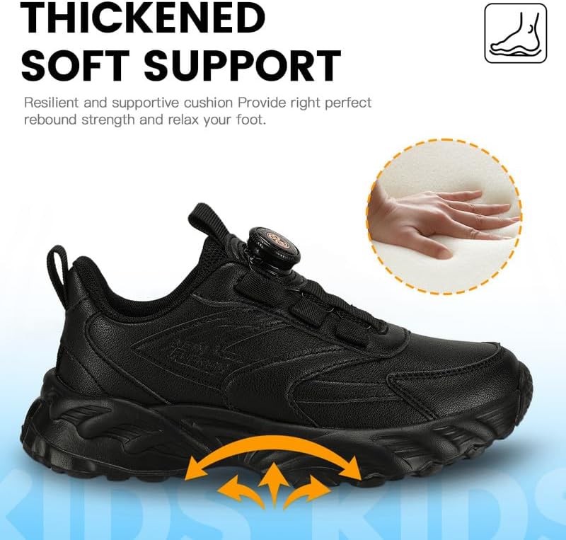 Kids Sneakers with Adjustable Dial Laces - Breathable Running Shoes for Boys Girls, Lightweight No Tie Twist Lace Athletic Shoes for School Sports