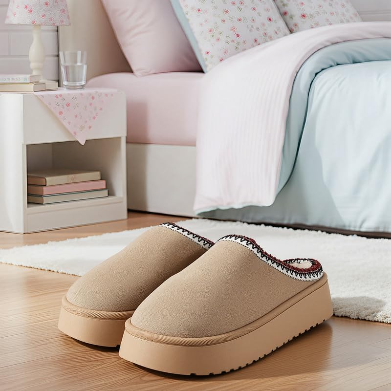 Women’s Fuzzy Winter Slippers, Plush Faux Fur House Shoes with Memory Foam, Cozy Warm Indoor Slip-On Slippers with Non-Slip Sole, Cute Fluffy Home Shoes for Girls & Ladies