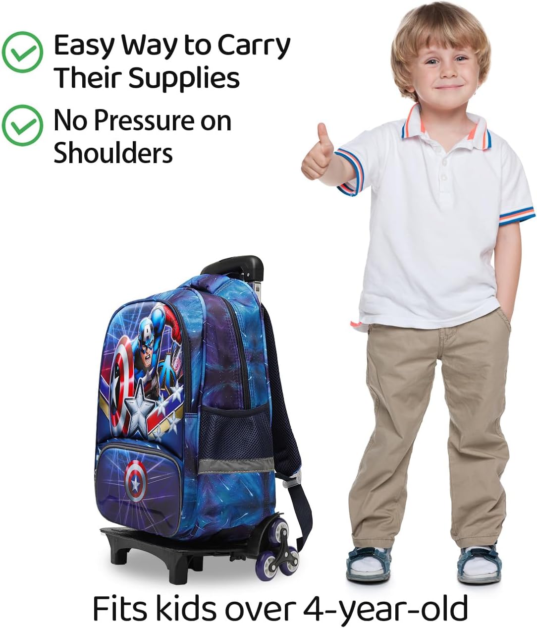Lucky Kids Children Large Rolling School Bag Student Trolley School Bags with Lunch Bag, Pencil Box Wheeled Backpack Bag Set for Kids