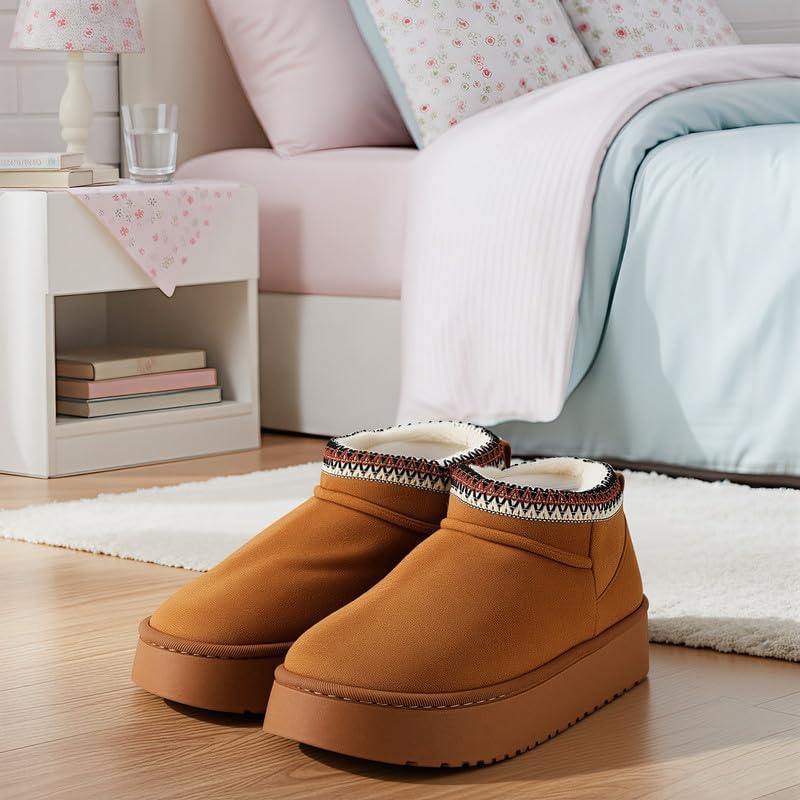 Women’s Fuzzy Winter Slippers, Plush Faux Fur House Shoes with Memory Foam, Cozy Warm Indoor Slip-On Slippers with Non-Slip Sole, Cute Fluffy Home Shoes for Girls & Ladies