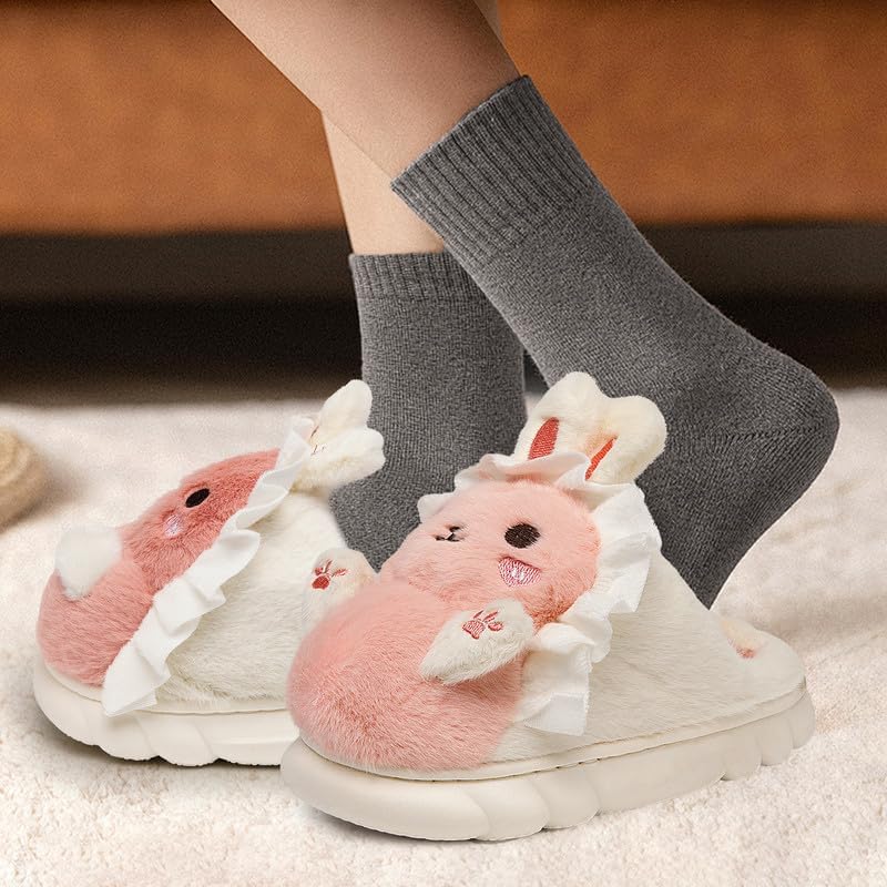 Woman Slippers Winter House Slippers for Women Cute Rabbit Soft Warm Shoes Comfy Home Furry Slippers for Girls