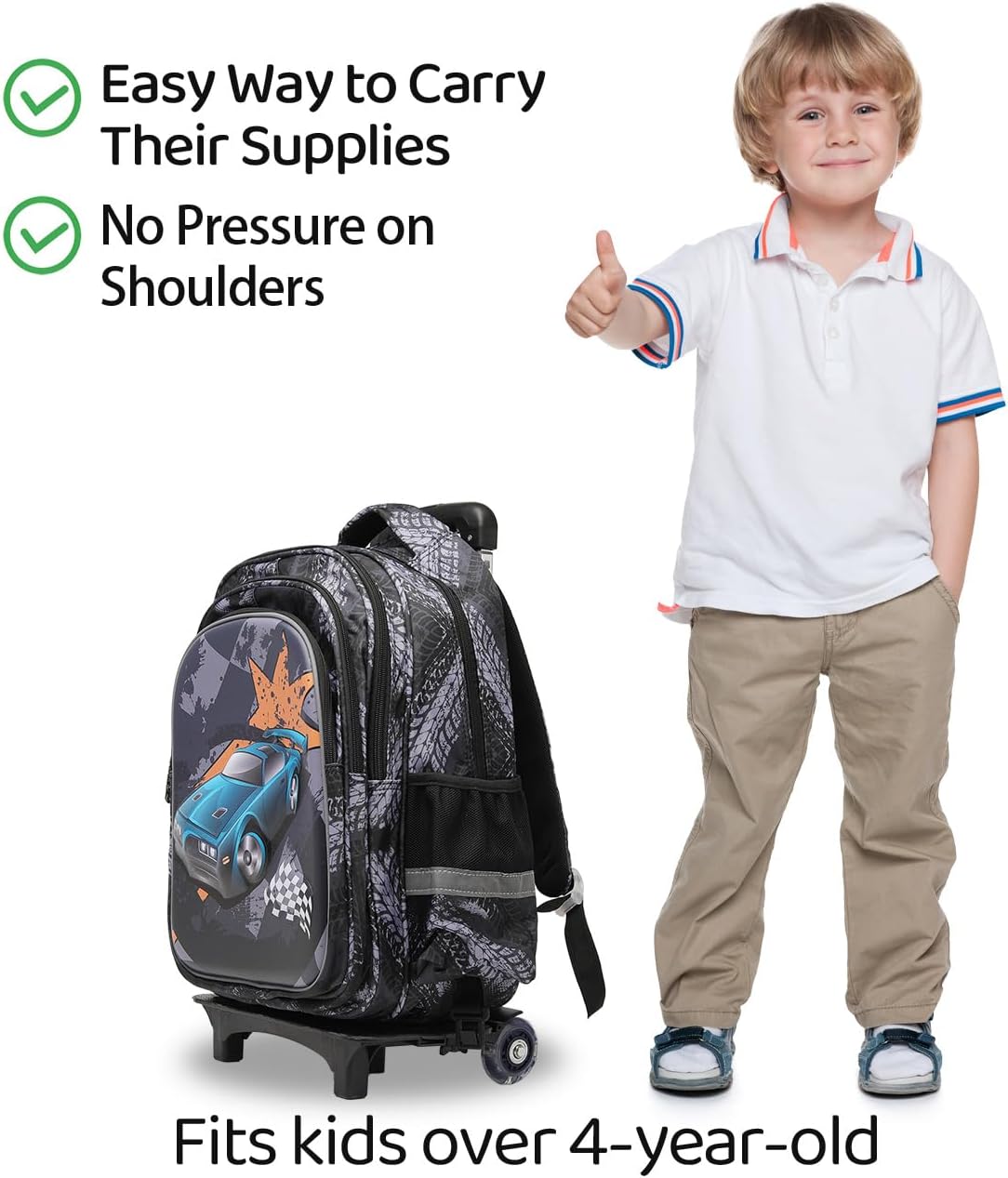 Lucky Kids Children Large Rolling School Bag Student Trolley School Bags with Lunch Bag, Pencil Box Wheeled Backpack Bag Set for Kids