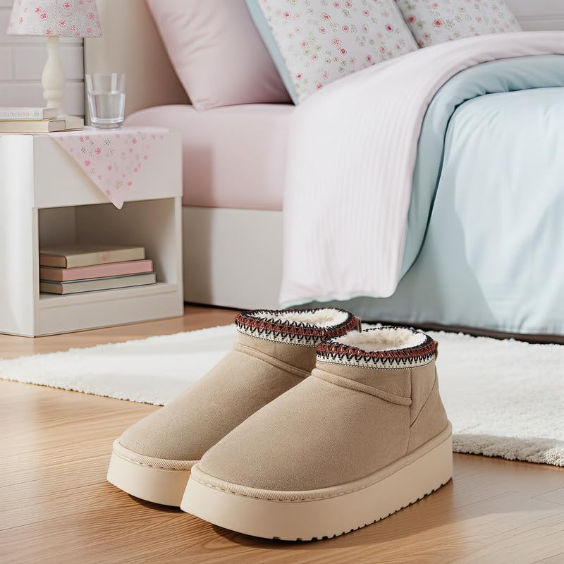 Women’s Fuzzy Winter Slippers, Plush Faux Fur House Shoes with Memory Foam, Cozy Warm Indoor Slip-On Slippers with Non-Slip Sole, Cute Fluffy Home Shoes for Girls & Ladies