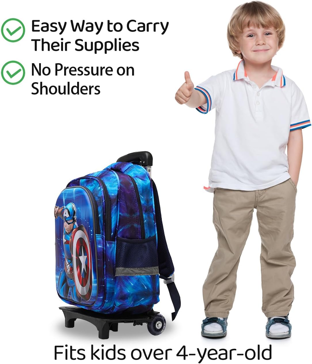 Lucky Kids Children Large Rolling School Bag Student Trolley School Bags with Lunch Bag, Pencil Box Wheeled Backpack Bag Set for Kids