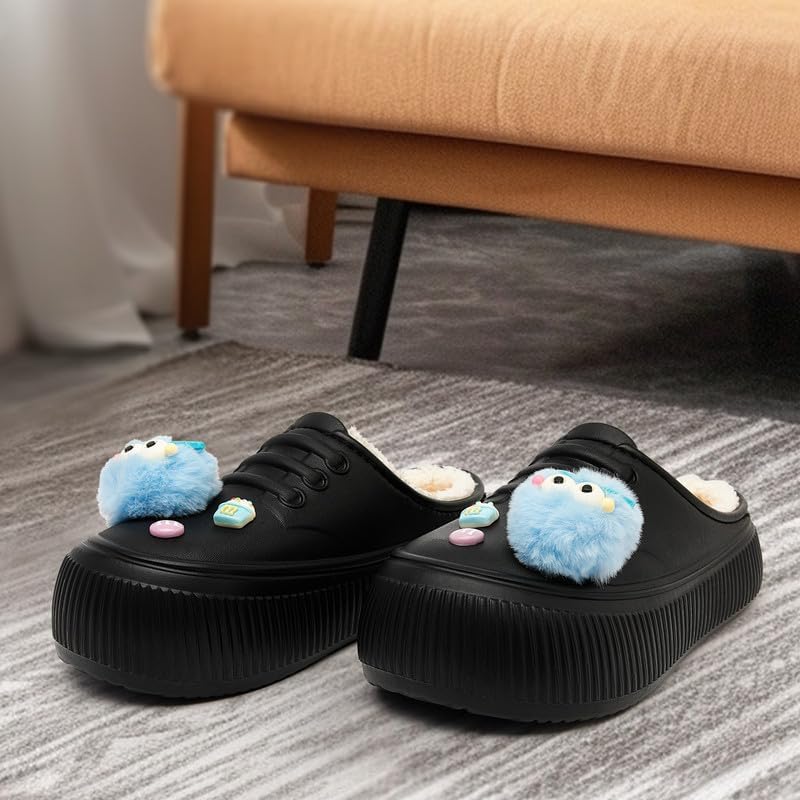 Waterproof Slippers Women Fur Lined Clogs Winter Garden Shoes Warm House Slippers Indoor Outdoor Mules