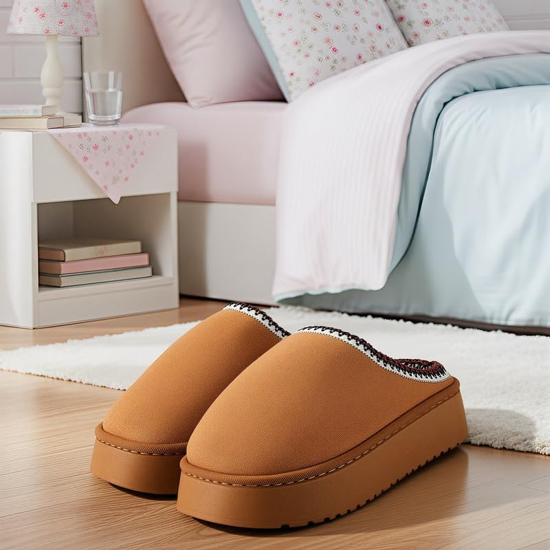 Women’s Fuzzy Winter Slippers, Plush Faux Fur House Shoes with Memory Foam, Cozy Warm Indoor Slip-On Slippers with Non-Slip Sole, Cute Fluffy Home Shoes for Girls & Ladies