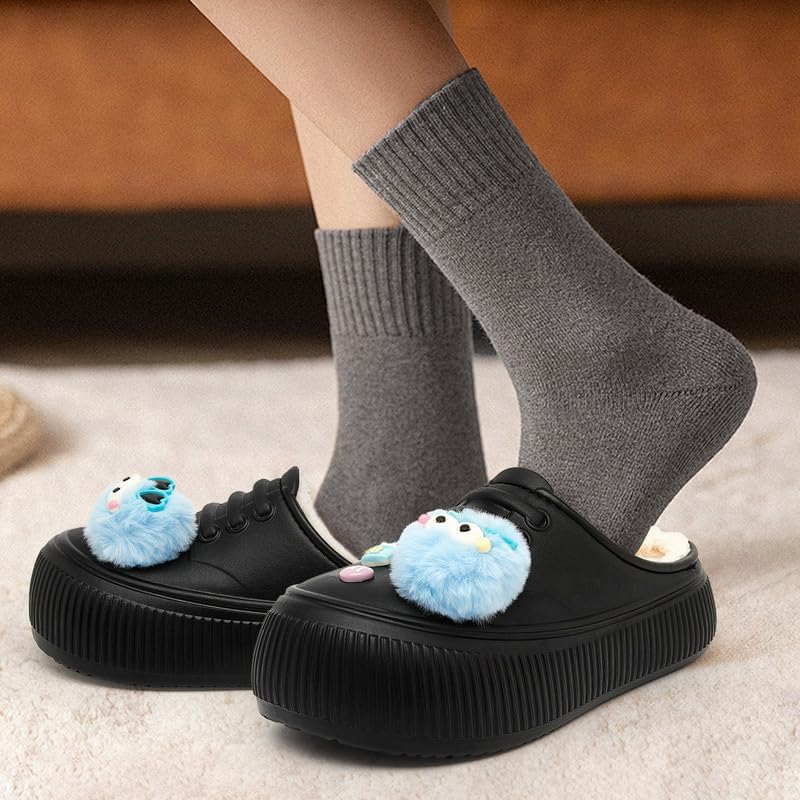 Waterproof Slippers Women Fur Lined Clogs Winter Garden Shoes Warm House Slippers Indoor Outdoor Mules