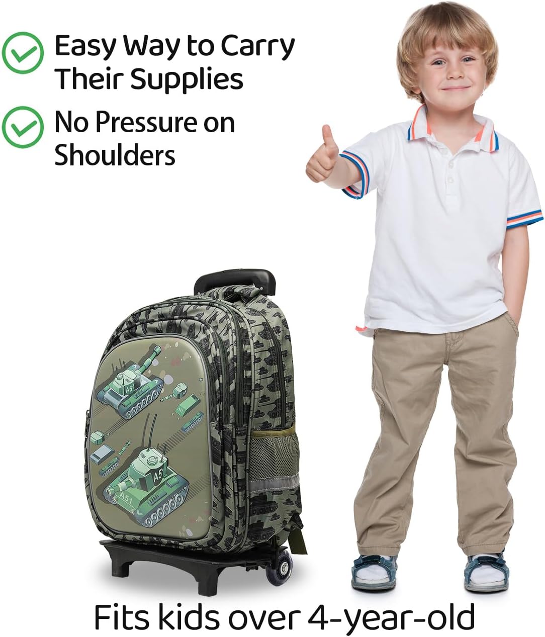 Lucky Kids Children Large Rolling School Bag Student Trolley School Bags with Lunch Bag, Pencil Box Wheeled Backpack Bag Set for Kids