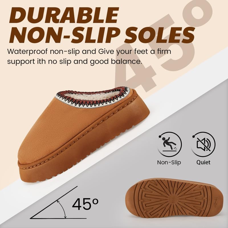 Women’s Fuzzy Winter Slippers, Plush Faux Fur House Shoes with Memory Foam, Cozy Warm Indoor Slip-On Slippers with Non-Slip Sole, Cute Fluffy Home Shoes for Girls & Ladies