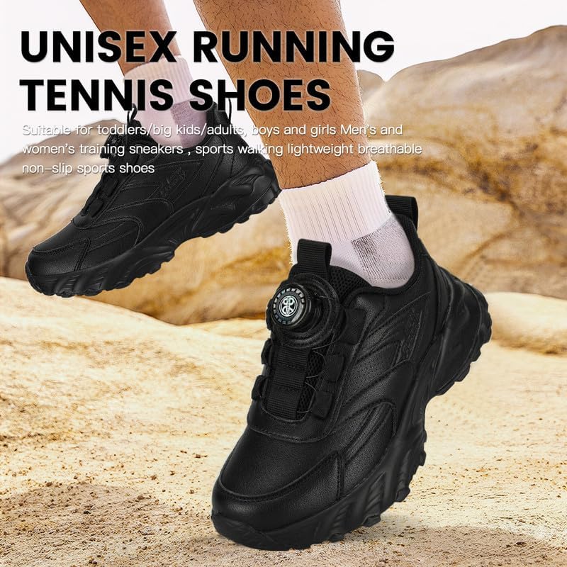 Kids Sneakers with Adjustable Dial Laces - Breathable Running Shoes for Boys Girls, Lightweight No Tie Twist Lace Athletic Shoes for School Sports