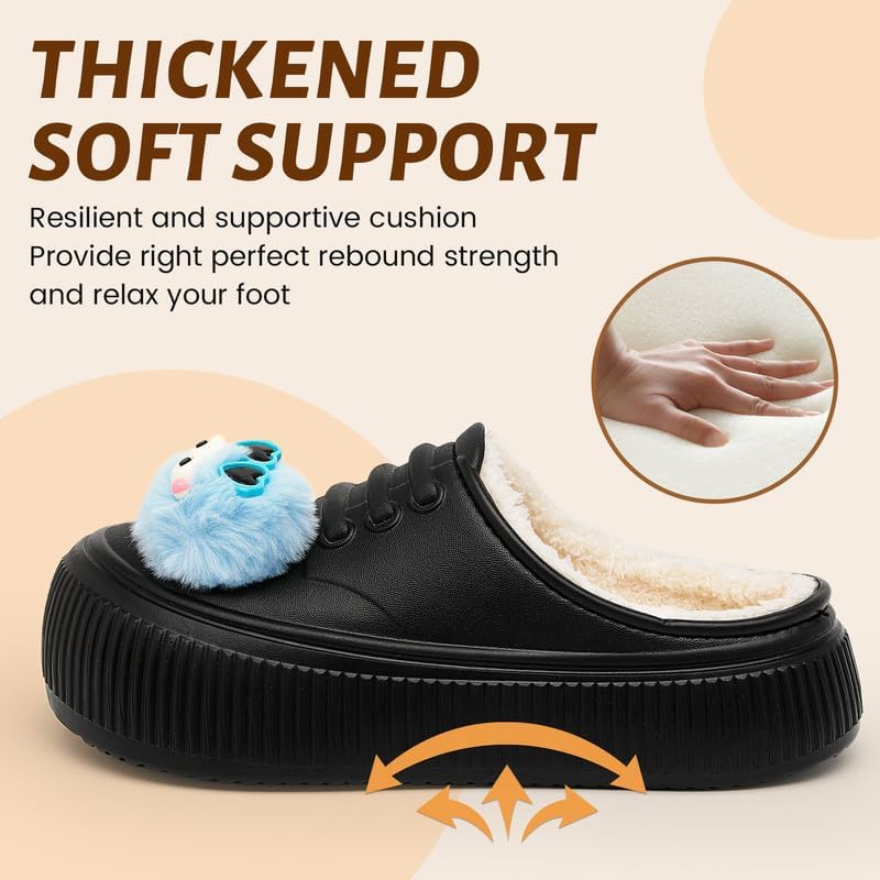 Waterproof Slippers Women Fur Lined Clogs Winter Garden Shoes Warm House Slippers Indoor Outdoor Mules